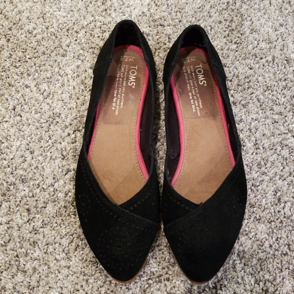 TOMS Jutti Black Flats Suede Mosaic sz 7.5 EUC